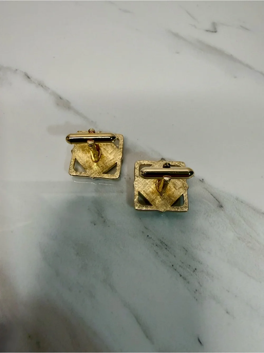 Gold Tone Tiger's Eye Square Cuff Links